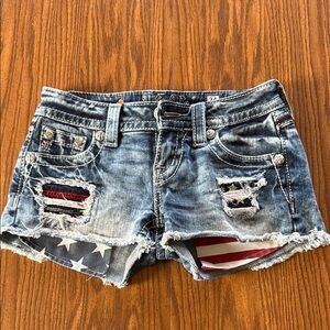Miss Me Denim Shorts with American Flag Accents